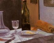 克劳德 莫奈 : Still Life with Bottle, Carafe, Bread and Wine